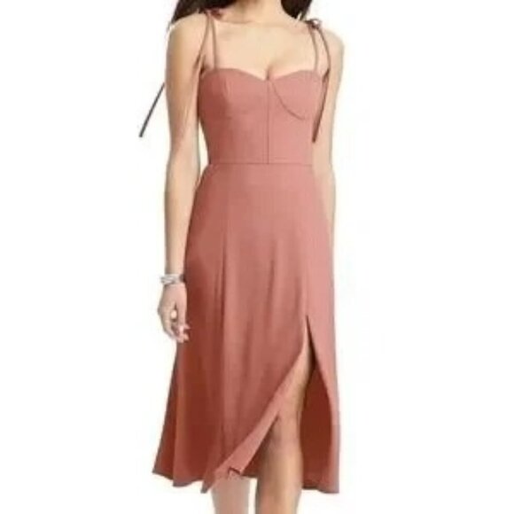 Dessy Collection Womens Bustier Crepe Midi Dress Desert Rose Size 8 NWT - Picture 1 of 8